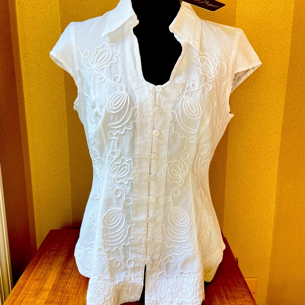 NWT Gretty Zeuger Zarela Cap Sleeve Shirt, Medium